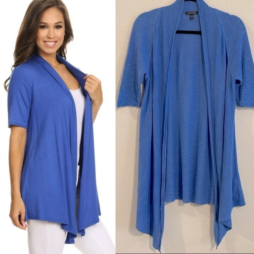 Eileen Fisher Women’s Cardigan Small Organic Linen Cotton Open Front Longline